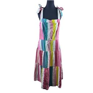 Emily and Fin Womens UK14 US 10/12 Multicolor Striped Cotton Retro Midi Sundress